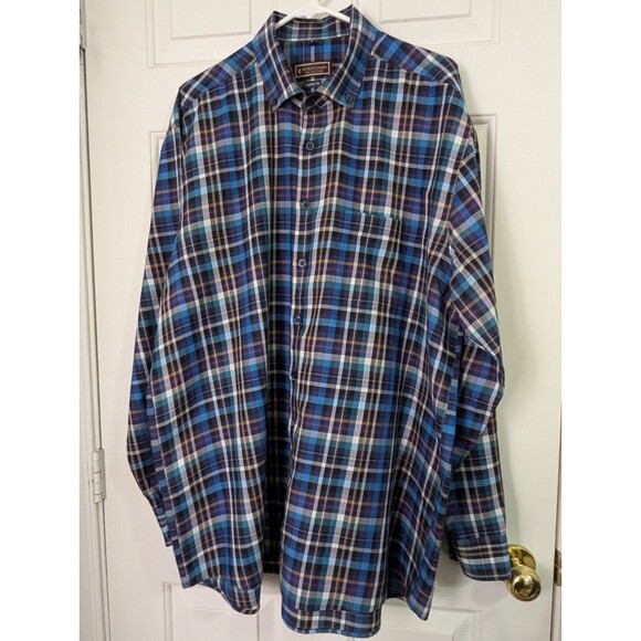 Patrick James-West Coast Classic L/S Dress Shirt Mens XXL 45/46 Navy Plaid - Picture 1 of 4